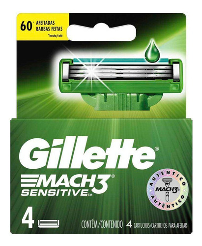 Carga Gillette Mach 3 Sensitive com 4 unidades