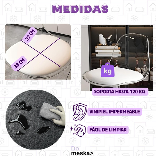 Silla Comedor Banco Barra Restaurantes 1 Pz Hogarden Vini Piel Metal Transparente