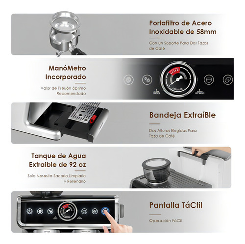 Cafeteira expresso com batedor de leite e moedor de café, para café expresso e cappuccino com leite, reservatório de água removível de 2,8 L, 20 bar, 1450 W