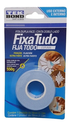 Cinta Bifaz Doble Faz Espumosa 19 Mm X 1,5 Mts Tekbond