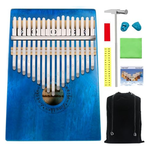 Finether Kalimba Thumb Piano 17 Keys, Blue Okoume Wood Porta