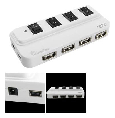 Interruptor Alta Velocidad Diseño 4 Puerto Usb 2.0 Hub Wht