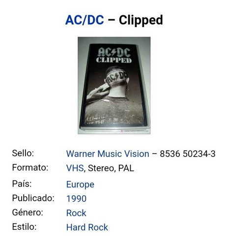 Ac/dc Clipped, Video Cassette Vhs, (europa) (Usado)