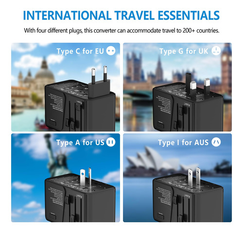 Adaptador De Viaje, Convertidor De Voltaje, Lingpei, Con 4 E