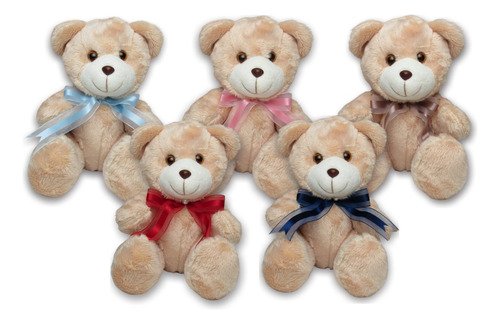 Urso De Pelúcia Fofinho 30cm Tamanho Médio Ursinho Com Laço Cor Rosa