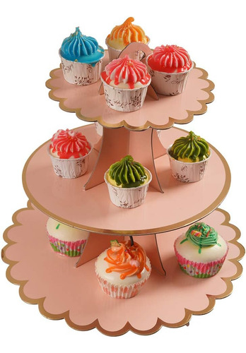 Soporte Para Cupcakes De 3 Niveles, Soporte Para Tartas Rosa