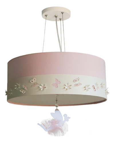 Lustre Pendente Infantil Fadas Cúpula Rosa 50x15 3e27