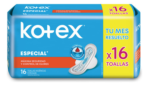 Toallas Femeninas Kotex Esencial Normal Con Alas X 16 Un