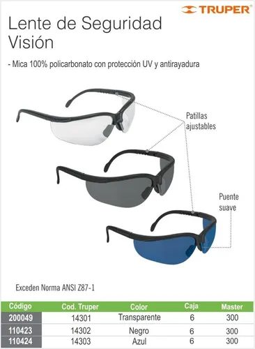 Lente De Seguridad Truper Vision 14301 Cuotas sin inter s