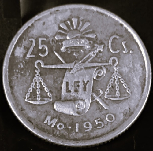 Moneda De 25 Centavos  De 1950 De Plata