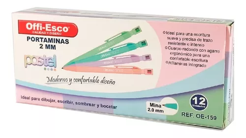 Portaminas 2mm Offi-esco Pastel, Mina Grafito 2b Caja X 12