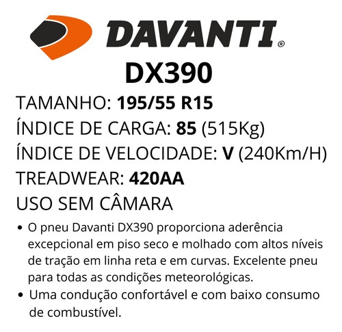 2 Pneu 195/55r15 Dx390 Tl Davanti 85v Crossfox Fox Gol Polo