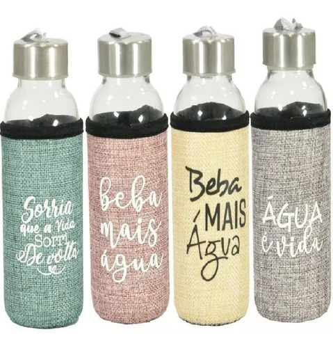 Imagem 1 de 4 de Garrafa Vidro C/ Alça 400ml Academia Não Vaza Capa Brinde