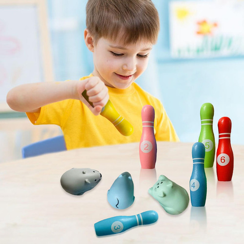 Juego De Bolos De Madera, Juguetes Educativos Para Edades