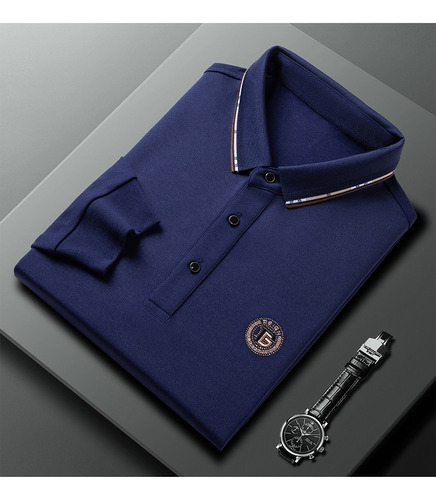 Camisa Polo De Color Sólido Manga Larga Hombres Moda Coreana