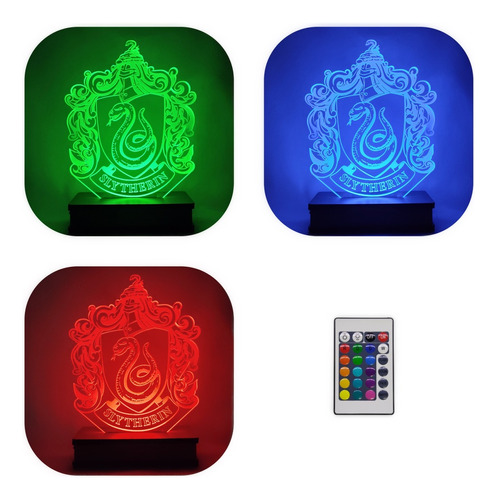 Lámpara Led 3d Harry Potter Slytherin 2 Control Remoto Rgb