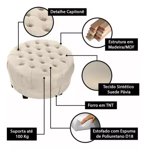 Puff Amsterdã Moderno Para Quarto E/ou Sala - Lv Móveis - Puffs