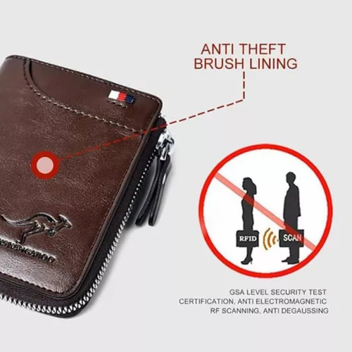 Carteras Aiks Kangaroo, Cartera De Cuero Con Bloqueo Rfid Texture Black