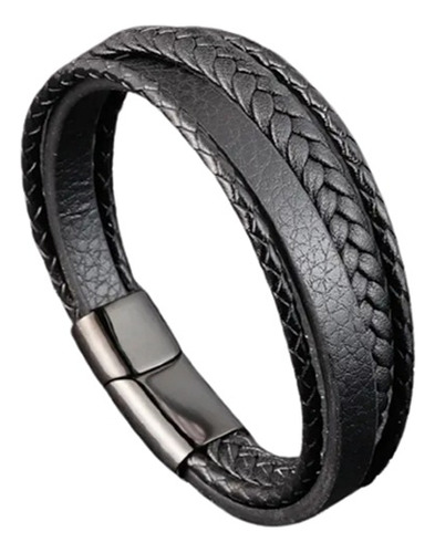 Pulsera Cuero Black Braid, Cierre Magnético, Hombre