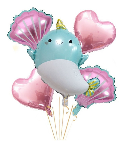 Globos Delfin Bb Kit X 5 Globos Aluminio Baby Shower, Cumple