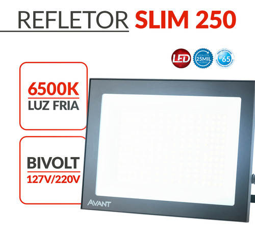 Kit 5 Refletor Led Slim 250w 6500k Holofote Ip66 E Dps Avant