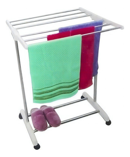 Tendedero Plegable Ropa Toalla Para Baño Colgador Con Ruedas Color Blanco