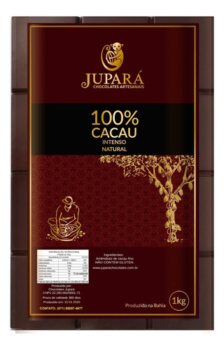 Imagem 1 de 6 de Chocolate Puro, Natural 100% Cacau - Barra 1kg (sem Açúcar)