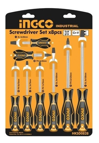 Set Juego De 8 Destornilladores Industrial Ingco Hksd0828