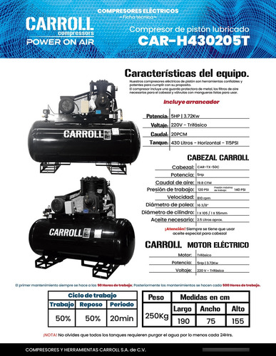 Compresor Carroll 5.5hp Gasolina Horizontal