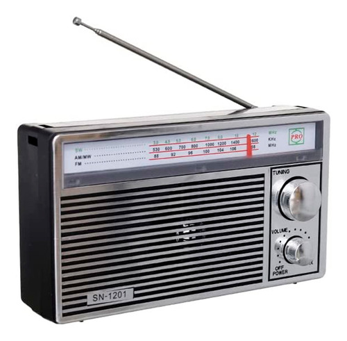 Radio Retro Portátil Am/fm Corriente Y Pilas Sn-1201 Ub