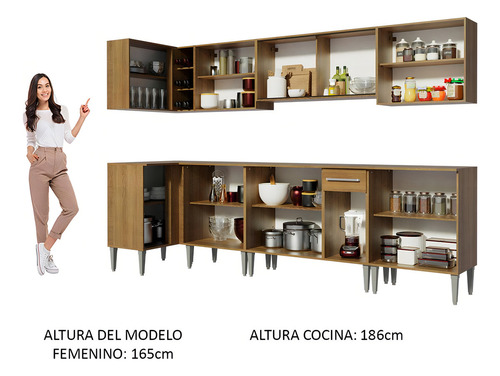 Cocina Integral Completa Modular Esquinero Madesa Emilly Mega 357cm 03 Color Marrón