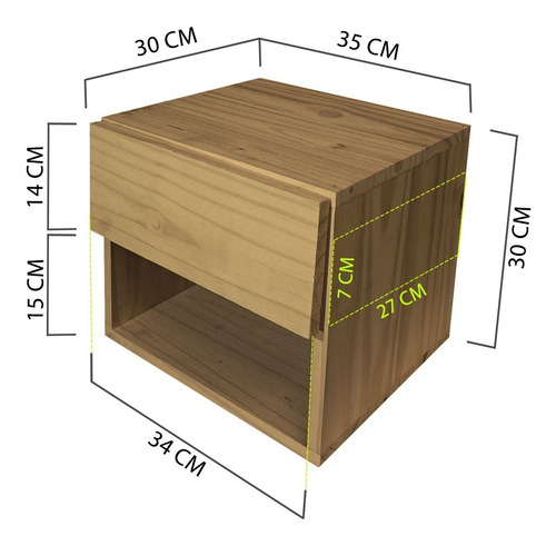 Kit 2 Mesa De Luz Flotante Moderna Con Cajon Estante Madera