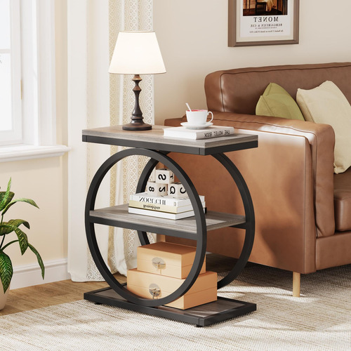 Zroecwt 3-tier End Table Wood Sofa Table With Black Metal