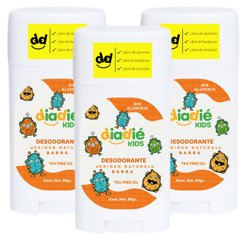 Diadie 3pack Desodorante Natural Kids.para Niños. Unisex Fragancia talco de bebé