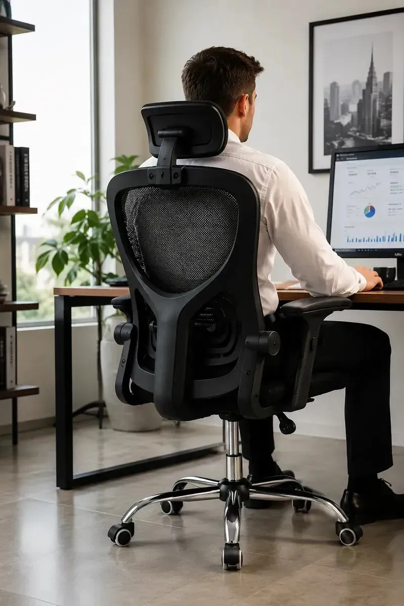 Cadeira de Escritório Ergonômica Deko com Apoio Lombar e Reclinável, até 150 kg