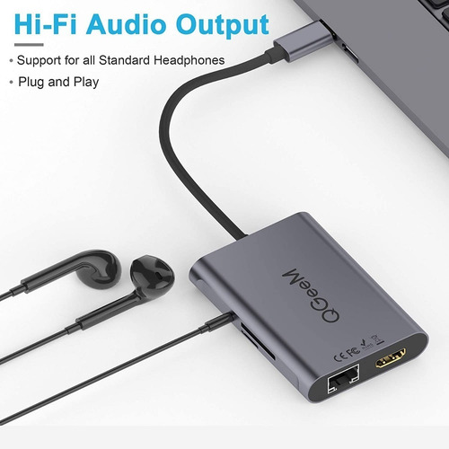 Imagen 4 de 6 de Hub Usb C Hdmi Sd 4k Rj45 Adaptador Mac Macbook Pro Air 13 15 Micro Sd Usb 3.0 Ethernet
