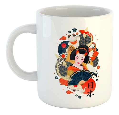 Taza De Ceramica Getcha Gato Pez Abanico Japones Suerte