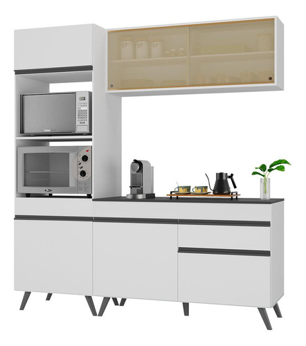 Armário De Cozinha Compacta 182cm Veneza Multimóveis V3695 Cor Branco/preto