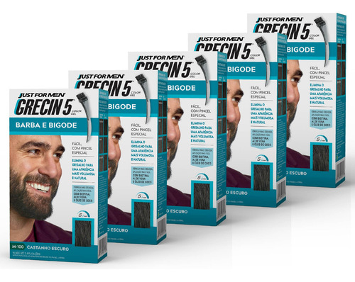 Kit 5 Tintura Grecin5 Gel Barba E Bigode 28g Castanho Escuro