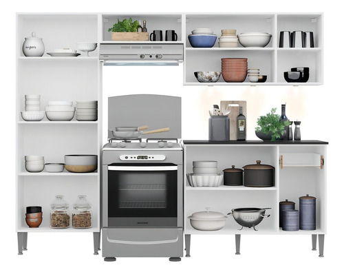 Cozinha Completa Compacta C/ 3 Leds, 4 Pç Xangai Multimóveis