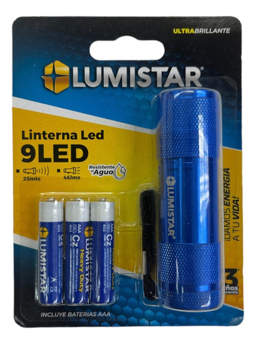 Linterna 9 Led Mini 25 Mts De Distancia Bateria Aaa Lumistar