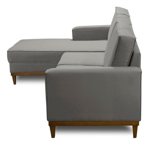 Sofá 3 Lug 2,10m C Chaise Esq 2 Poltronas Living Linho Cinza