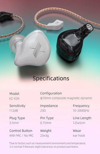 Imagen 10 de 10 de Audífonos Kz Edx Con Micrófono Monitoreo Originales In Ears