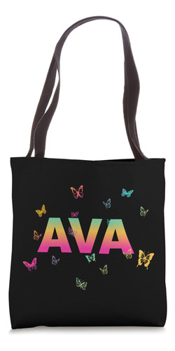 Ava - Hermoso Nombre Con Coloridas Mariposas Bolsa De Tela