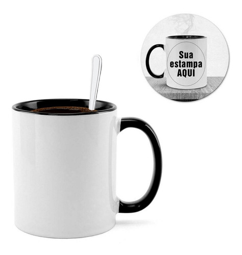 Caneca Branca Interior Preto Porcelana Para Sublimação Aaa