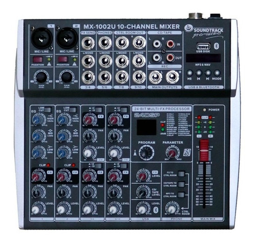 Mezcladora Pasiva Soundtrack Mx-1002u Gris 10 Ch Bluetooth