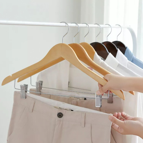 Pack 50 Perchas Colgadores Madera Con Pinzas Para Pantalón