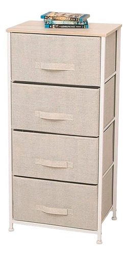 Mueble Organizador Tela Acero Y Madera 4 Cestos Cajones