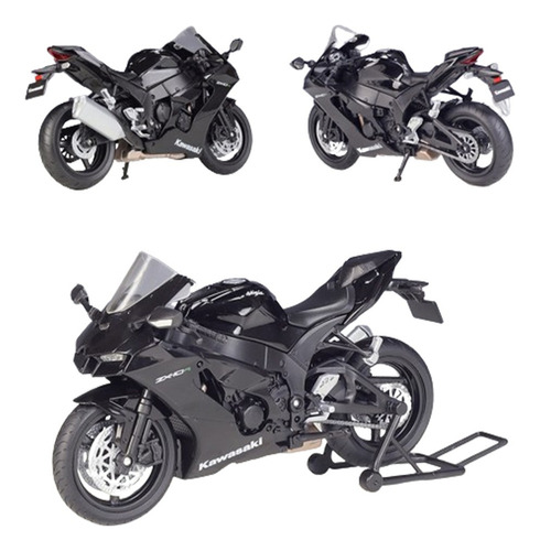 Motocicleta Welly Kawasaki Ninja Zx-10r Negra Con Soporte 1/