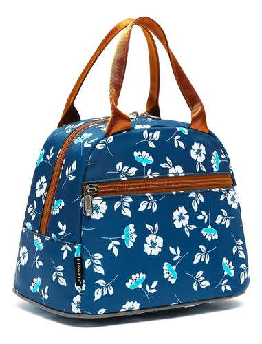 Bolso Lonchera Flowfly Azul Con Flores